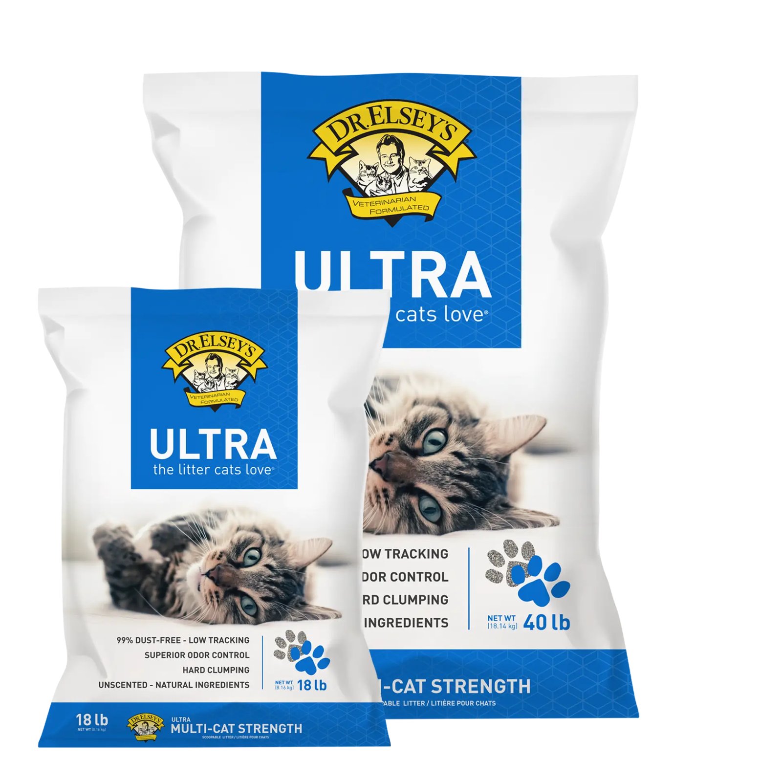 A bag of Dr. Elsey's Ultra unscented clumping clay cat litter