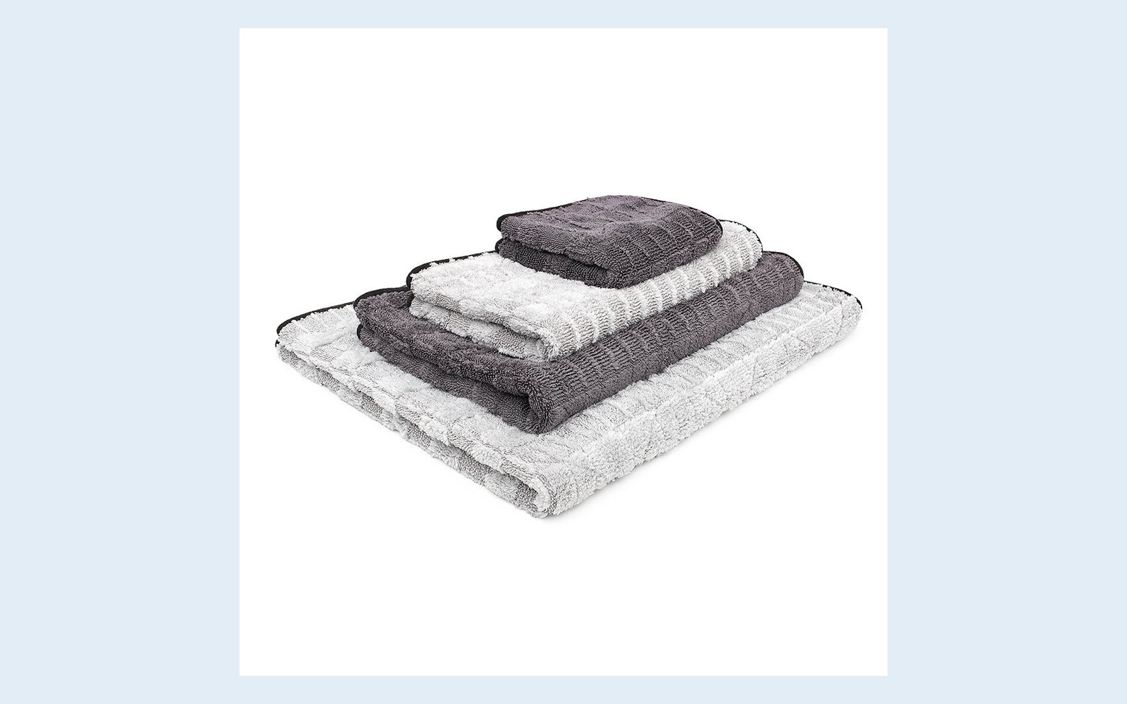 The Rag Company Gauntlet drying towel folded to show its twist-loop face and suede border